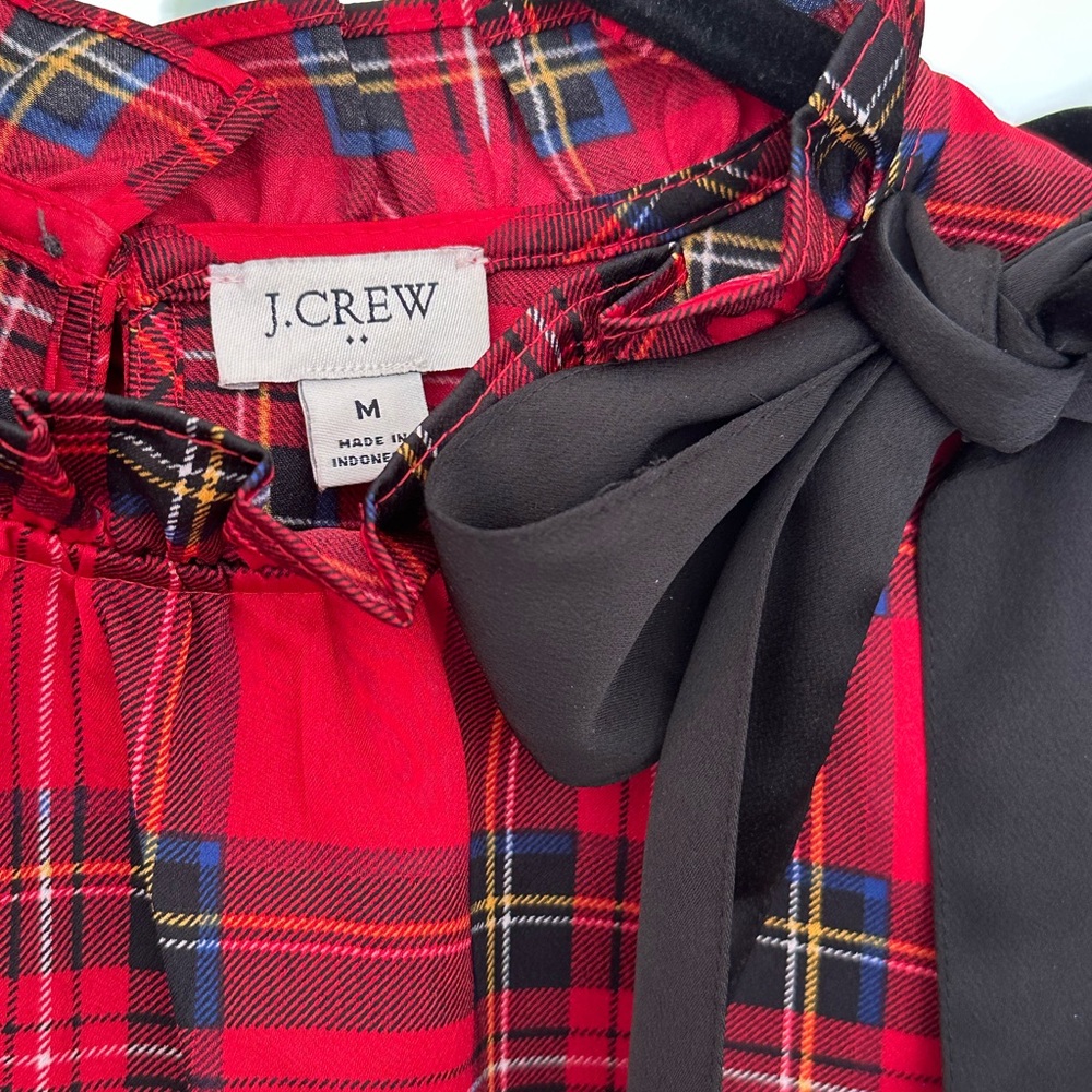 J. Crew Red Plaid Top with Black Bow - Picture 3 of 4